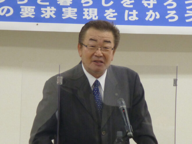 冒頭の進行を行った、KURS事務局次長（生コン産労書記長）の寺岡正幸氏。